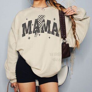 Mama Graphic Sweatshirt, Crew Neck Sweatshirt - Sand